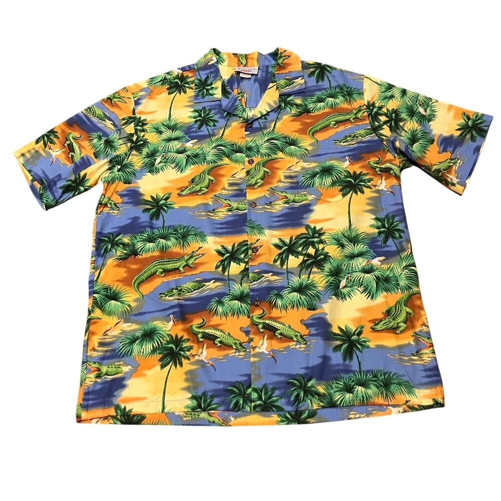 VTG Pacific Legend Hawaiian Shirt Floral‎ Made in Hawaii USA Alligator Beach XL